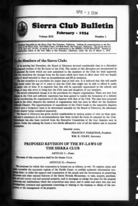 Sierra Club Bulletin 1934 Vol 19 No 1 February cover